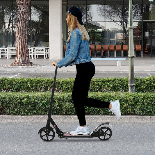 HOMCOM Folding Kick Scooter, Adjustable Ride On Scooter with 200mm Big Wheels and Double Shock Absorption, Urban Scooter for 14+ Teens Adult - Black