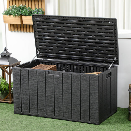 Outsunny 336 Litre Garden Storage Box, Water-resistant Heavy Duty Double Wall Plastic Container, Extra Large Outdoor Garden Furniture Organizer, Deck Cushion Chest with Wheels and Handles, Black