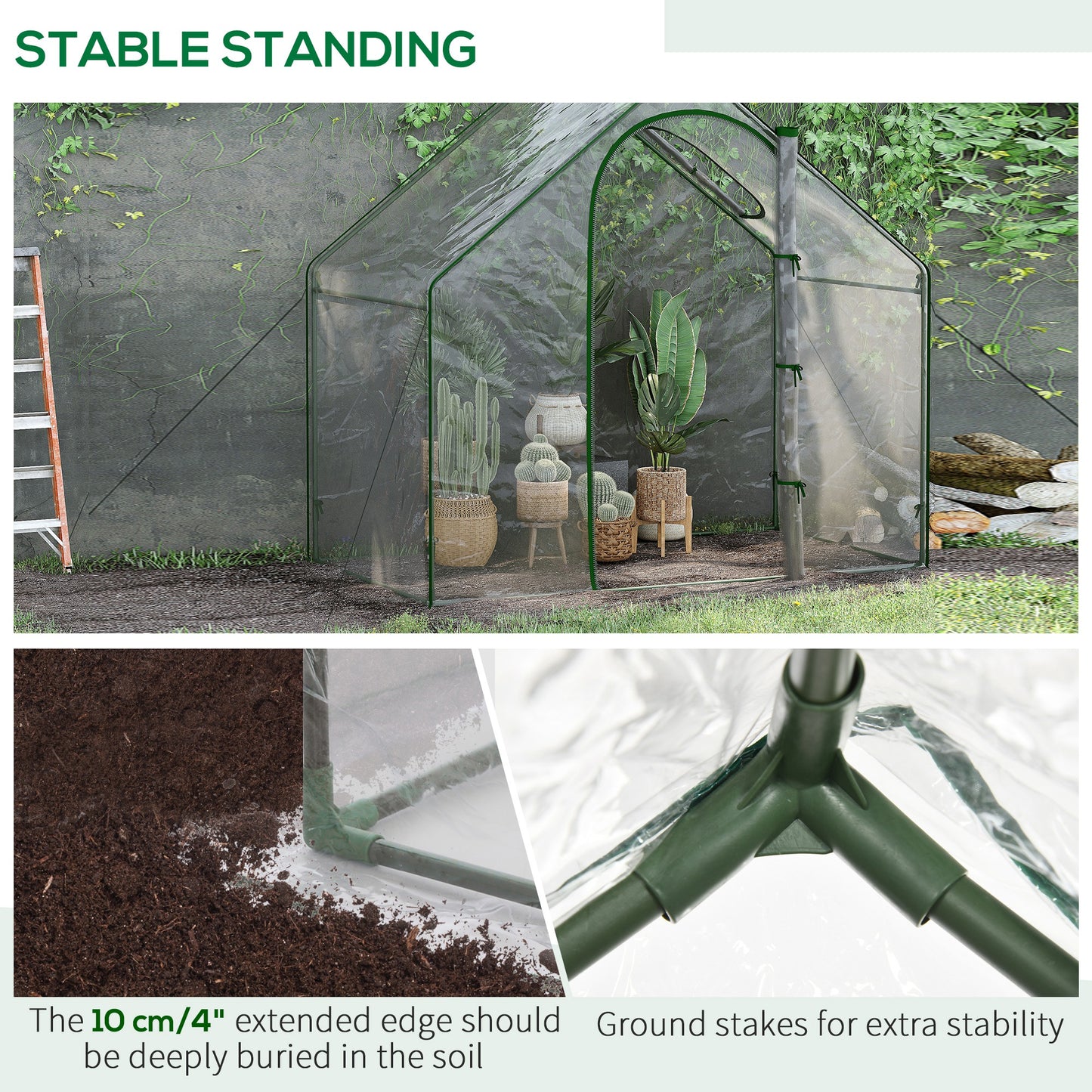 Outsunny Walk In Tomato Greenhouse Garden Outdoor Mini Greenhouse Flower Planter Steel Frame with Zipped Door & Window, PVC Cover, 180 x 100 x 168CM, Clear