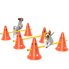 PawHut Dog Agility Equipment Set of 6 Cones, 6 Poles with Carry Bag, 3 PCS Adjustable Height Jumping Obstacles, Orange