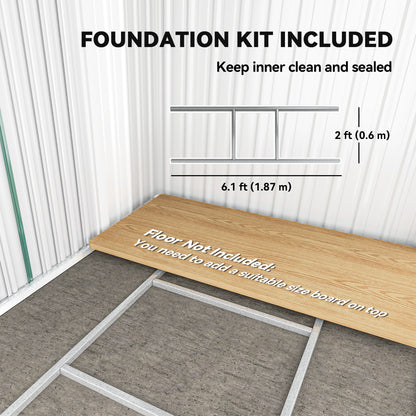 Outsunny 7 x 4ft Outdoor Storage Shed with Foundation Kit, Lean to Metal Garden Shed for Log, Rubbish Bin, Tool, Lawnmower, Bike, Patio and Lawn Use, Green