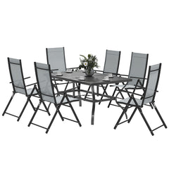 Outsunny Seven-Piece Steel Outdoor Dining Set, with Parasol Hole - Grey