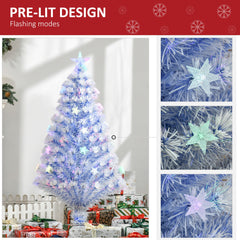 HOMCOM 4FT Artificial Fibre Optic Christmas Tree Seasonal Decoration w/ LED Lights Pre-Lit Easy Store White Blue