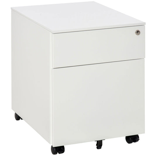 Vinsetto 2-Drawer Vertical File Cabinet, Lockable Steel Filing Cabinet with Pencil Tray and Hanging Bar for A4, Letter, Legal-sized Files, Fully Assembled Except Casters, White