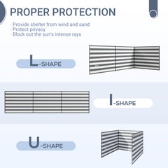 واقيات الرياح للتخييم من Outsunny بخمسة أعمدة، وواقي رياح للشاطئ مع حقيبة حمل وأعمدة فولاذية، وواقي خصوصية للقوافل الخارجية، 540 سم × 150 سم، باللونين الرمادي والأبيض