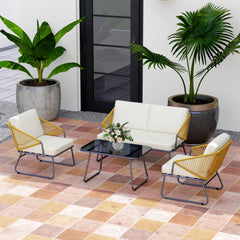 Outsunny Four-Piece Rattan Strong Panel Outdoor Sofa Set - Natural