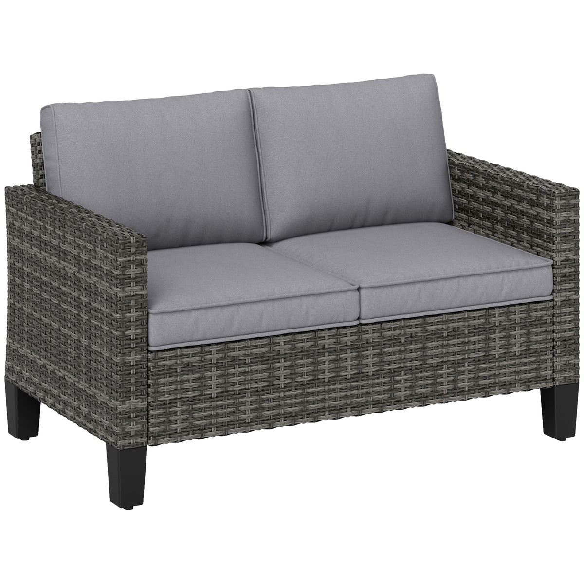 Outsunny Two-Seater Rattan Outdoor Sofa - Dark Grey