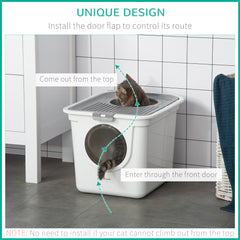 PawHut Cat Litter Box, Pet Toilet, Enclosed Kitten Pan with Front Entrance Top Exit, High Side, Scoop, White