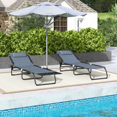 Outsunny Set of Two Folding Sun Loungers, with Four-Position Backs - Grey