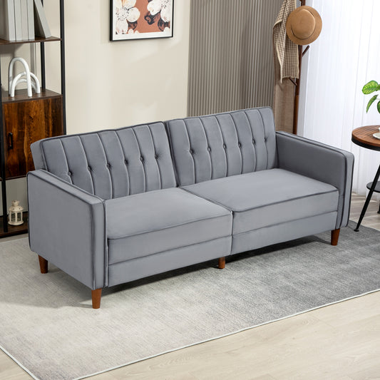 HOMCOM Velvet-Feel Three-Seater Sofa Bed - Dark Grey