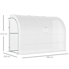 Outsunny Outdoor Walk-In Greenhouse, Plant Nursery with Zippered Doors, PE Cover and 3-Tier Shelves, White, 300 x 150 x 213 cm