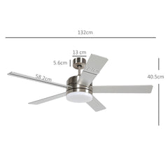 HOMCOM 52" Ceiling Fans with Light and Remote, 132CM LED Ceiling Fan with 5 Blades, 5-Speed, Timer, Quiet Reversible DC Motor, for Bedroom, Living Room, Silver and Beech Wood-effect