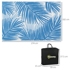 Outsunny Plastic Straw Reversible RV Outdoor Rug with Carry Bag, 182 x 274cm, Blue and Cream