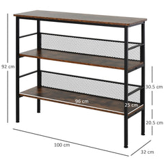 HOMCOM 3-Tier Storage Display Shelf, Industrial Bookshelf with Adjustable Feet, Metal Frame Shelving Unit for Study, Living Room, Kitchen, Rustic Brown and Black