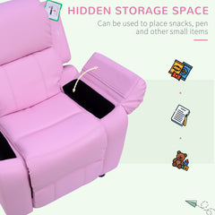 HOMCOM Kids Sofa Armchair Toddler Recliner Children's Chair Lounger Games Chair PU Leather w/ Storage (Pink)