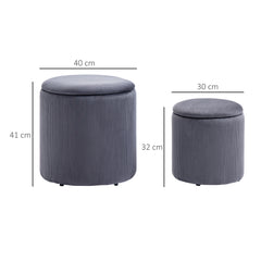 HOMCOM Modern Storage Ottoman with Removable Lid, Fabric Storage Stool, Foot Stool, Dressing Table Stool Side Table, Set of 2, Grey