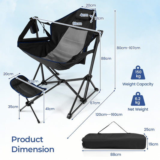 Folding Hammock Chair with Retractable Footrest and Bag-Black