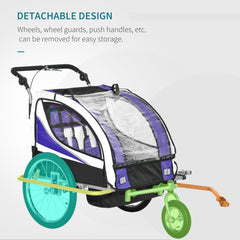 HOMCOM Baby Bike Trailer, Child Bicycle Trailer with 5 Point Harness, Steel Frame, Reflectors, Safety Flag, Hitch Coupler, Purple