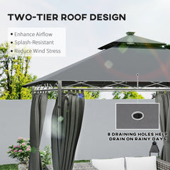 Outsunny 3 x 3 m Solar LED Metal Gazebo - Dark Grey