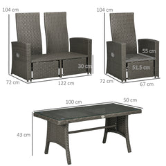 Outsunny 4 Piece Rattan Garden Furniture Set Outdoor Sofa Sectional Set with Glass Top Table for Poolside, Grey