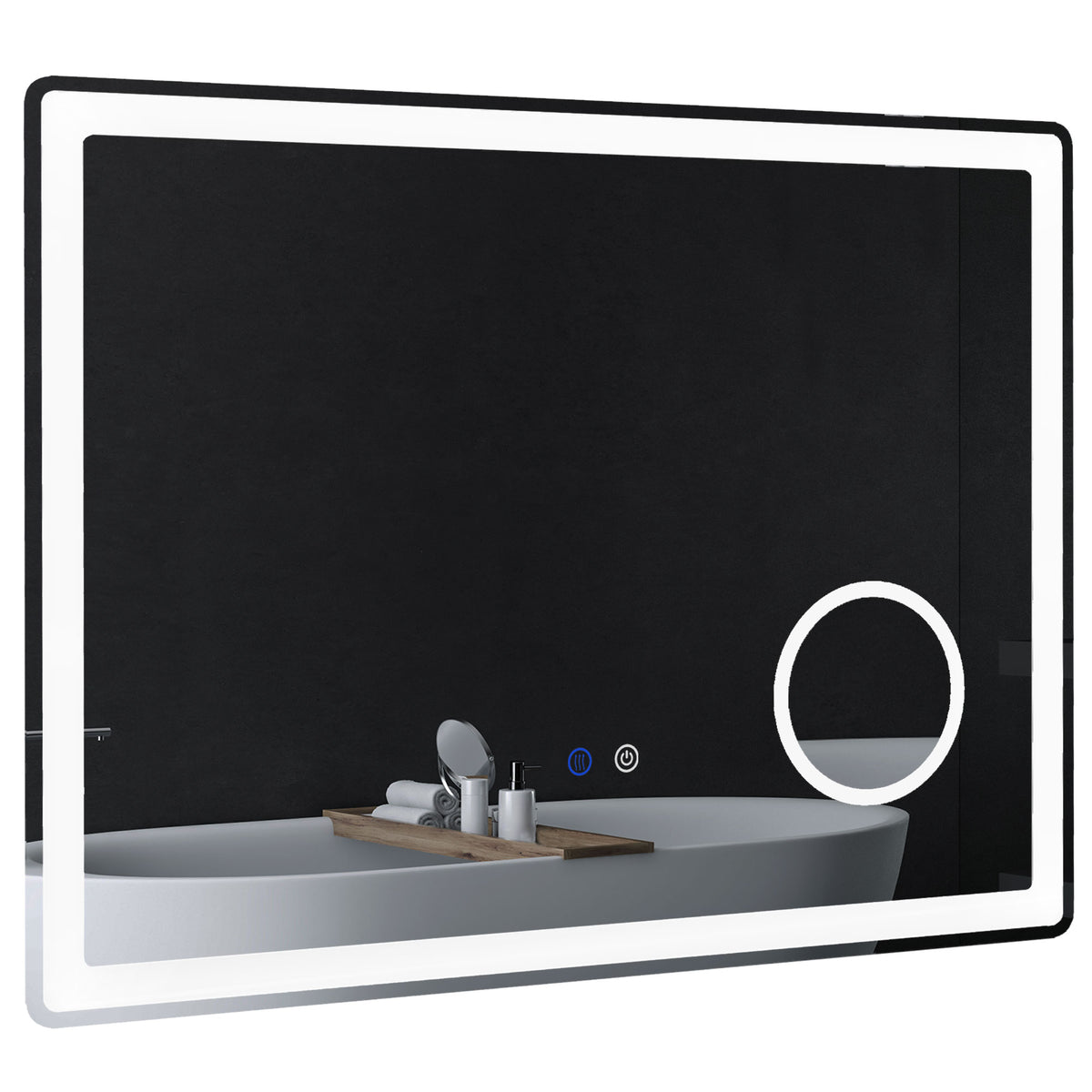 kleankin LED Bathroom Mirror with Lights, 3X Magnifying Mirror, Dimming Lighted Bathroom Mirror, Vanity Mirror with 3 Colour Front and Backlit, Smart Touch, Anti-Fog, Horizontal and Vertical, 80x60cm