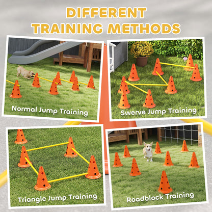 PawHut Dog Agility Equipment Set of Eight Cones, Eight Poles w/ Carry Bag, Four-Piece Adjustable Height Jumping Obstacles
