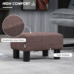 HOMCOM Linen Fabric Footstool Ottoman Cube with 4 Plastic Legs, Brown