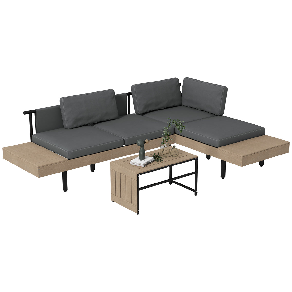 Outsunny Three-Piece 'L' Garden Sofa Set - Grey