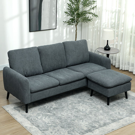 HOMCOM Corner Sofa with Reversible Chaise Lounge, Corduroy Fabric 3 Seater Sofa Settee for Living Room, L Shaped Couch with Scatter Back, Left/Right Hand, Charcoal Grey