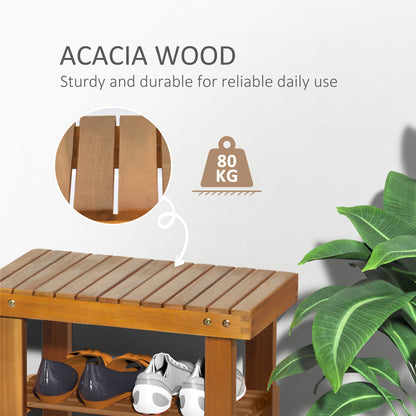HOMCOM Acacia Wood Shoe Bench, 3-Tier Shoe Storage Rack, Hallway Organizer Shelf, for Entryway, Living Room, Bedroom, 50 x 28 x 45 cm, Teak
