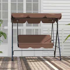 Outsunny Three-Seat Garden Swing Chair, with Adjustable Canopy - Brown