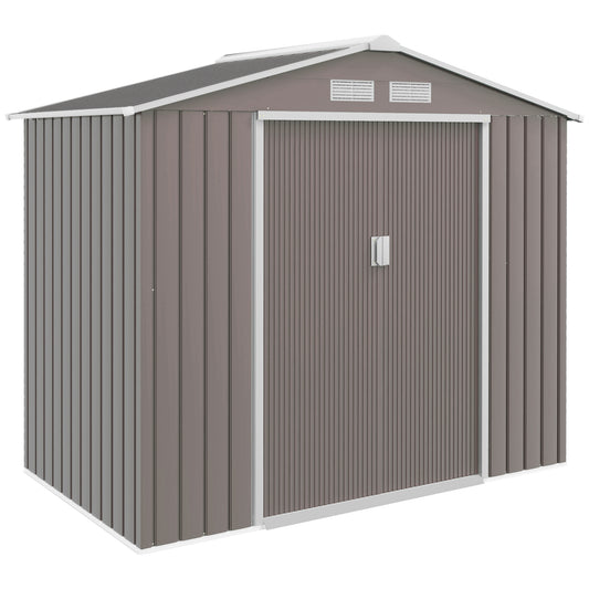 Outsunny 7ft x 4ft Lockable Garden Metal Storage Shed Storage Roofed Tool Metal Shed w/ Air Vents Steel Grey