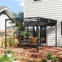 Outsunny 3 x 3m Aluminium Pergola, with Retractable Roof and Wall - Dark Grey