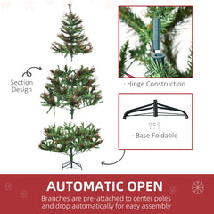 HOMCOM 1.8m 6ft Pre-Lit Christmas Tree Artificial Spruce Xmas Tree Warm White LED Holiday D√É¬©cor with Metal Stand