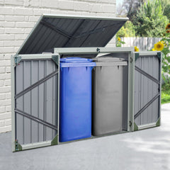 Outsunny 3.2 x 5.1ft Corrugated Steel Two-Bin Storage Shelter - Black