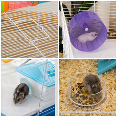 PawHut Hamster Cage, Gerbil Cage 3 Tier for Dwarf Hamster with Tube, Exercise Wheel, Water Bottle, Food Dish 59 x 36 x 47 cm- Blue