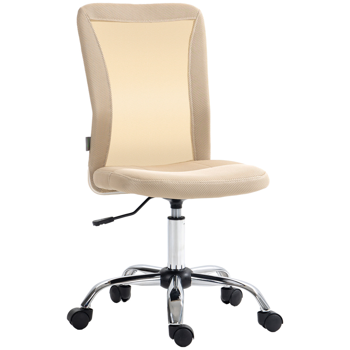 Vinsetto Computer Desk Chair, Mesh Office Chair with Adjustable Height and Swivel Wheels, Armless Study Chair, Beige