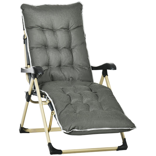 Outsunny Padded Garden Lounger, with Seven-Position Back and Footrest - Grey