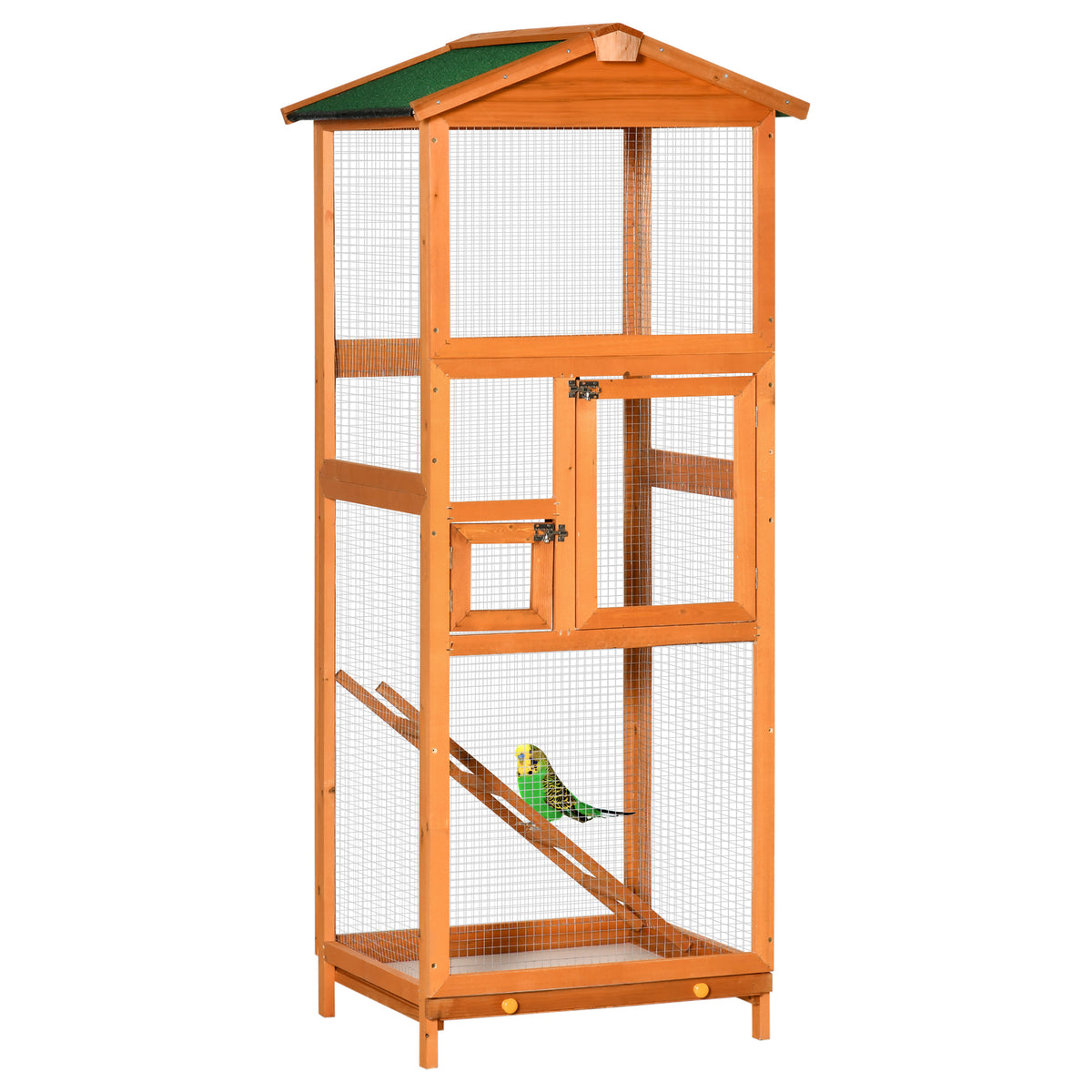 PawHut Wooden Bird Cage Budgie Cage for Canary Parakeet Aviary with Removable Tray,Asphalt Roof for Outdoor Indoor