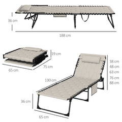 Outsunny Set of Two Sun Loungers, with Five-Position Reclining Backs - Khaki