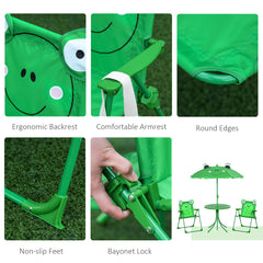 Outsunny Kids Outdoor Table and Chairs Garden Furniture Frog Pattern with Removable & Height Adjustable Sun Umbrella, Green