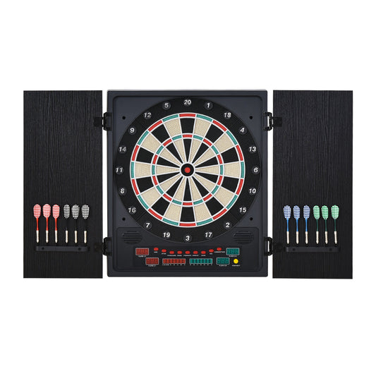 HOMCOM Electronic Dartboard Set, 27 Games Modes and 202 Variations, LED & 12 Soft Tip Darts and Cabinet to Storage, Ready-to-Play Multi-Game Option Darts Machine