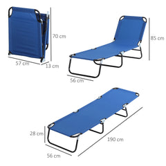 Outsunny 2 Piece Foldable Sun Loungers with 5-Position Adjustable Backrest, Outdoor Portable Recliner Chaise Lounge Chairs with Breathable Mesh Fabric, Blue