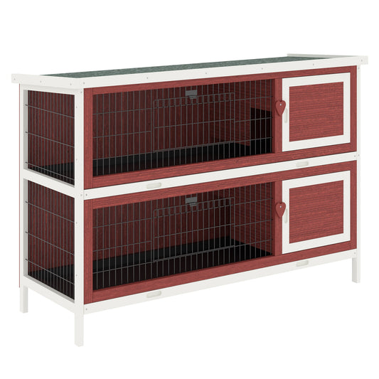 PawHut Rabbit Hutch Outdoor 2-Tier Guinea Pig Cage Bunny House Cage with No-Leak Trays for Indoor and Outdoor 136 x 50 x 93cm