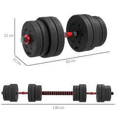 HOMCOM 30kg 2 IN 1 Adjustable Dumbbells Weight Set, Dumbbell Hand Weight Barbell for Body Fitness, Lifting Training for Home, Office, Gym, Black