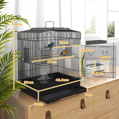 PawHut Large Metal Bird Cage with Perches, Food Bowls, Swing for Budgie, Parakeet, 46.5 x 36 x 59cm, Black