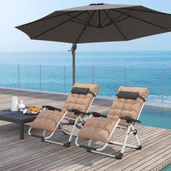 Outsunny 2 Piece Reclining Zero Gravity Sun Loungers with Cushions, Khaki