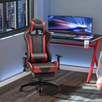 HOMCOM High-Back Gaming Chair Swivel Home Office Computer Racing Gamer Recliner Chair Faux Leather with Footrest, Wheels, Red Black