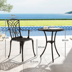 Outsunny 3 Pieces Garden Dining Set for 2, Cast Aluminium Outdoor Dining Set with 2 Armchairs and Round Dining Table with Parasol Hole, Garden Furniture Set, Bronze Tone