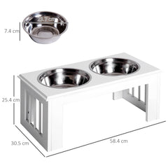 PawHut Raised Dog Feeding Bowls with Stand, Stainless Steel for Medium Dog, 58L x 31W x 25H cm - White